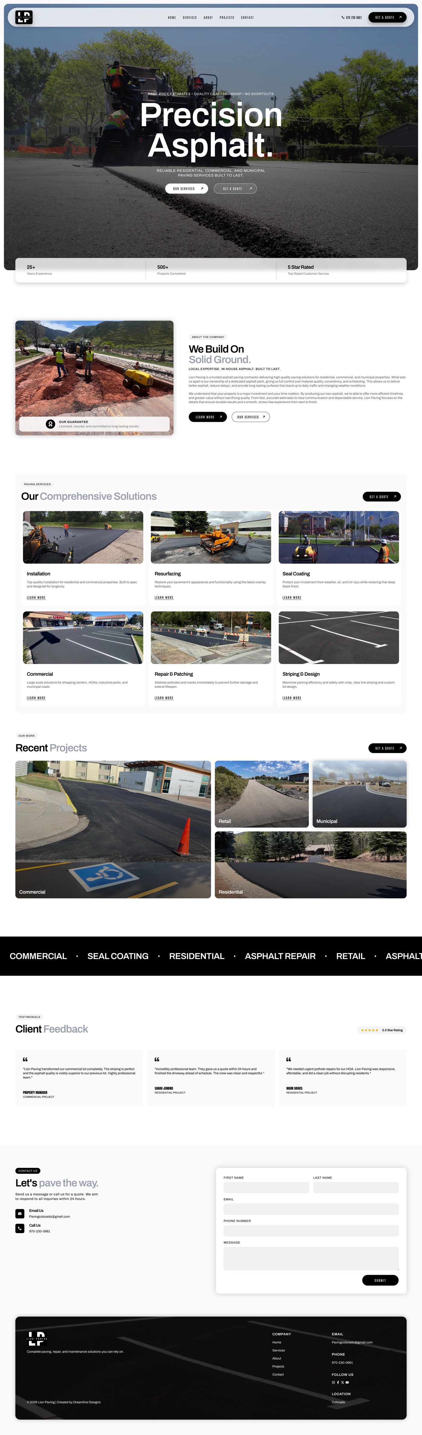 Full-length Lion Paving homepage design