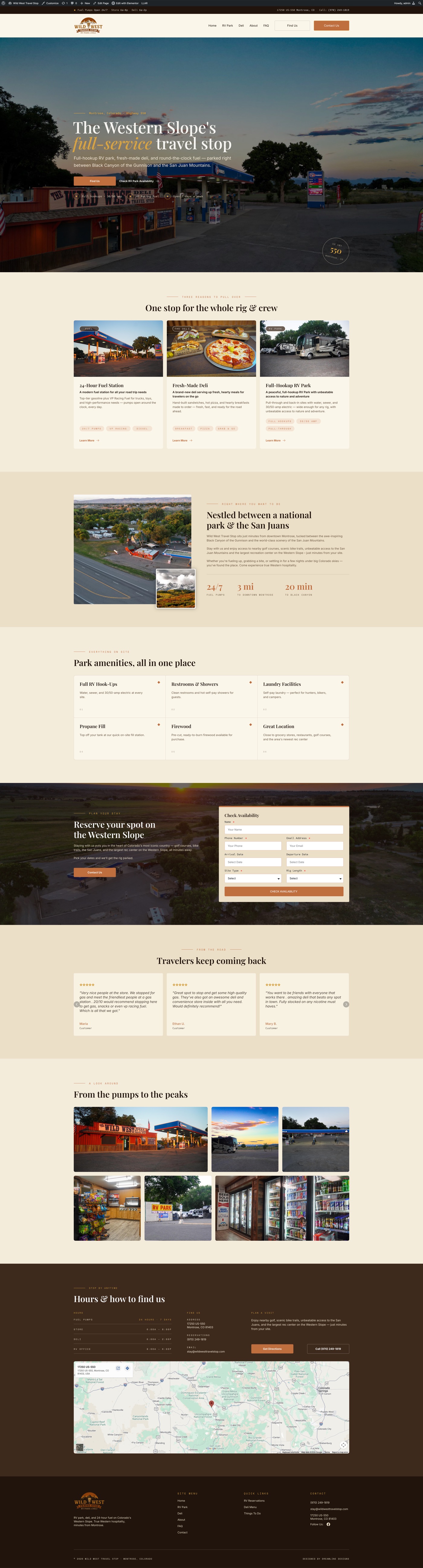 Full-length Wild West Travel Stop homepage design